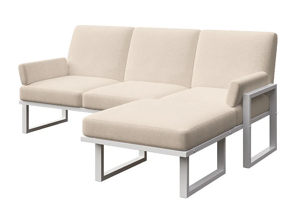 Soledo Canapé d'angle Beige clair - Cadre blanc