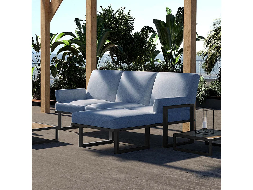 Soledo hoekbank lichtblauw - antraciet frame