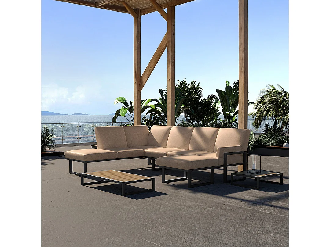 Soledo Canapé panoramique Cappucino - Cadre Anthracite