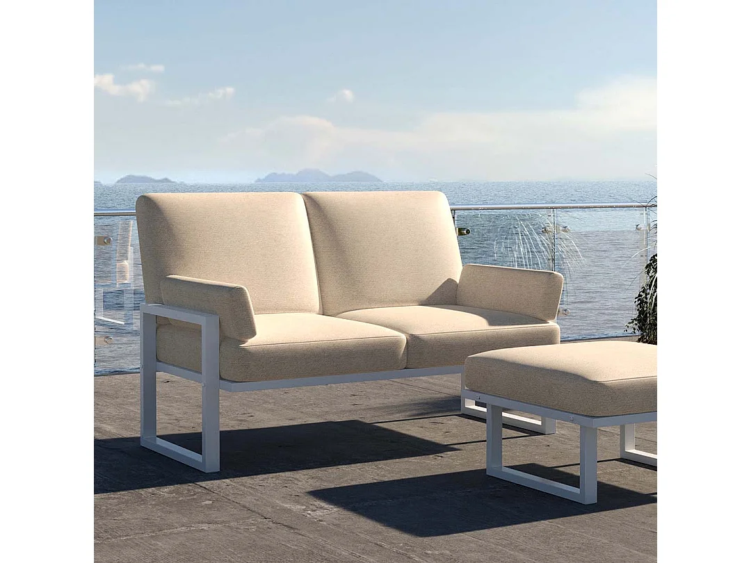 Canapé 2 places Soledo Beige clair - Cadre blanc