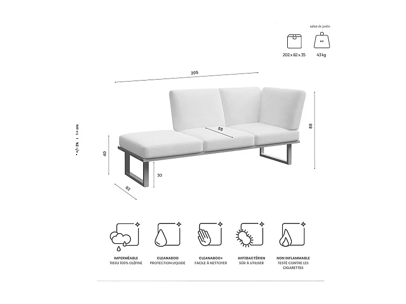 Méridienne Soledo Cappucino - Cadre blanc
