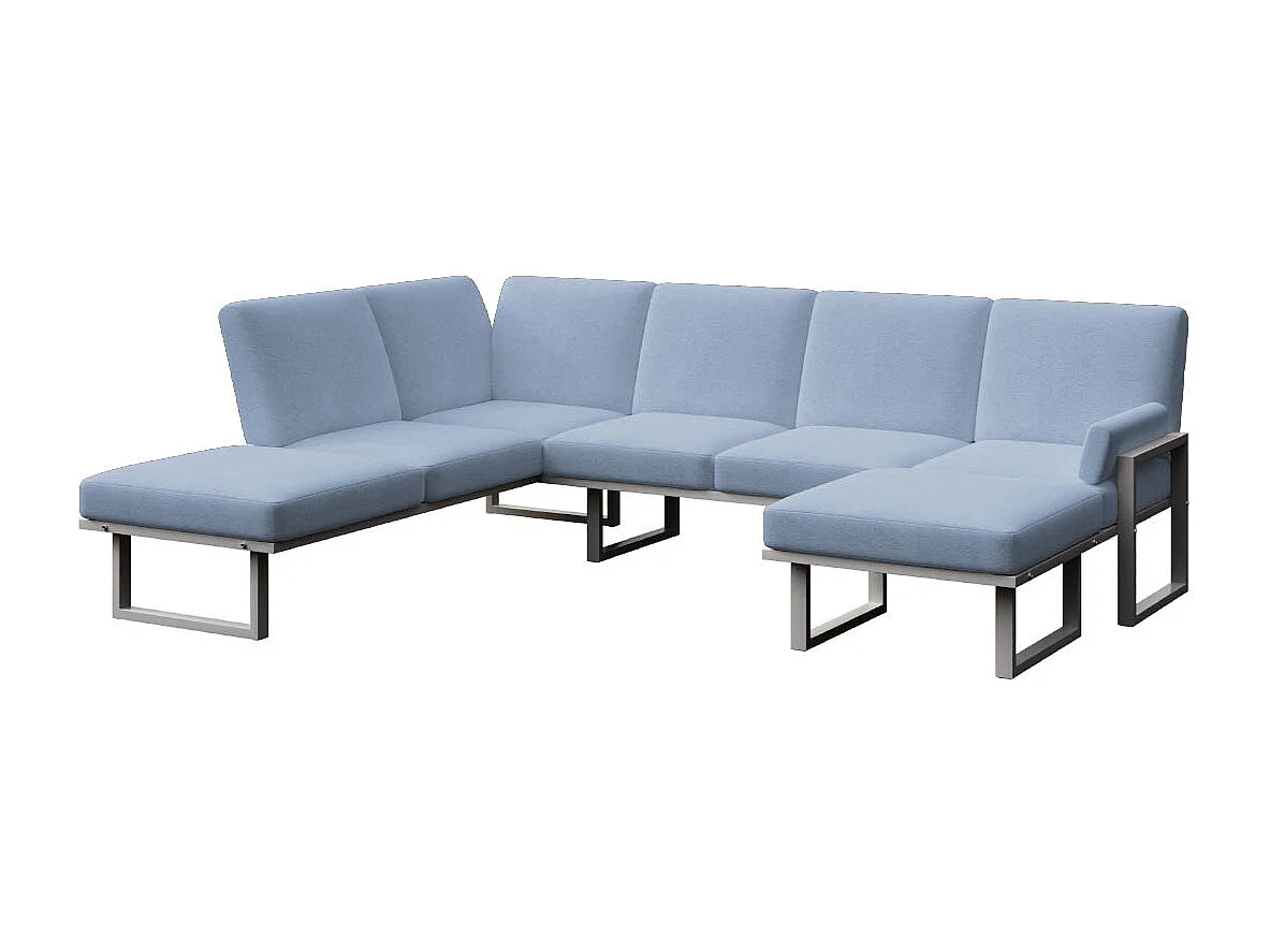 Soledo panoramische bank lichtblauw - antraciet frame