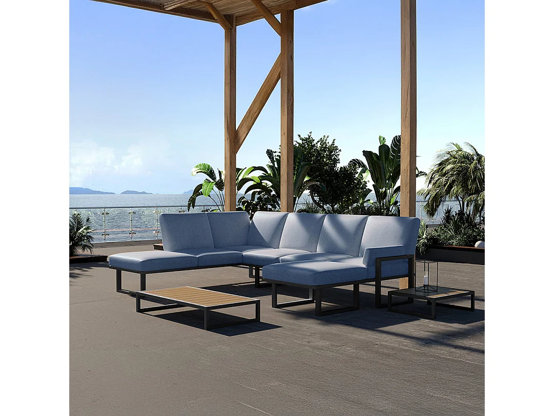 Soledo panoramische bank lichtblauw - antraciet frame