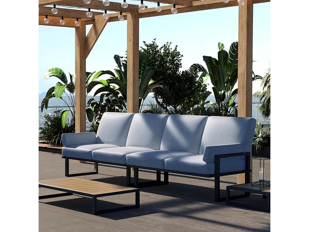 Canapé 4 places Soledo Bleu clair - Cadre anthracite