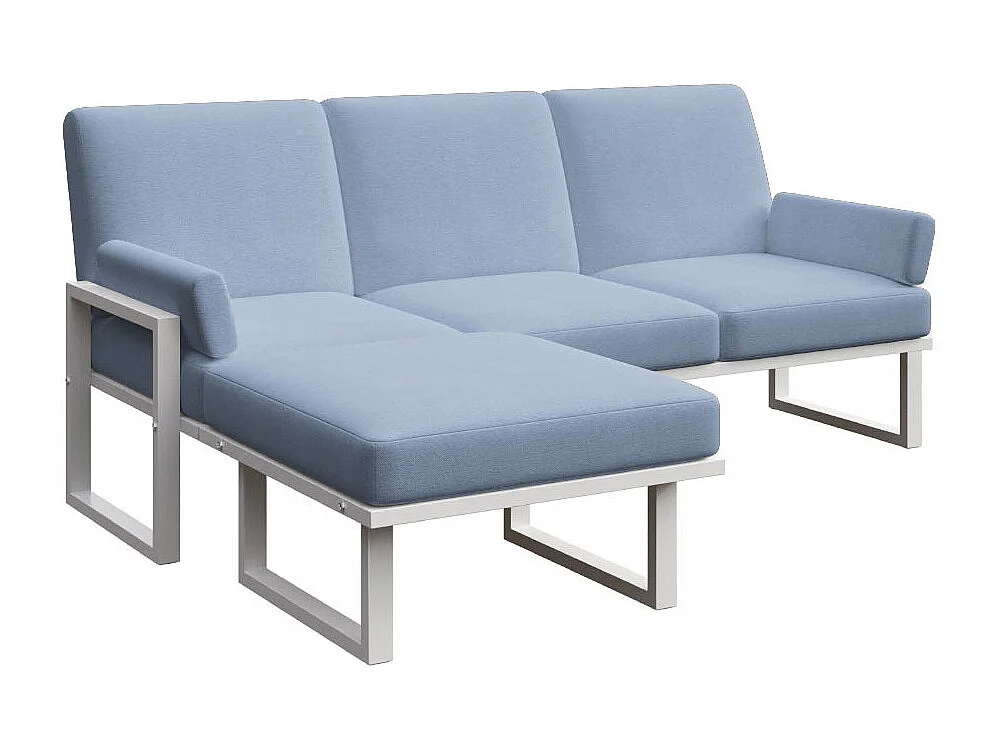 Soledo hoekbank lichtblauw - wit frame