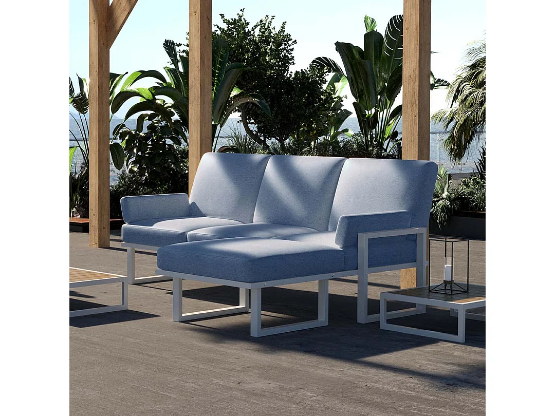 Soledo hoekbank lichtblauw - wit frame