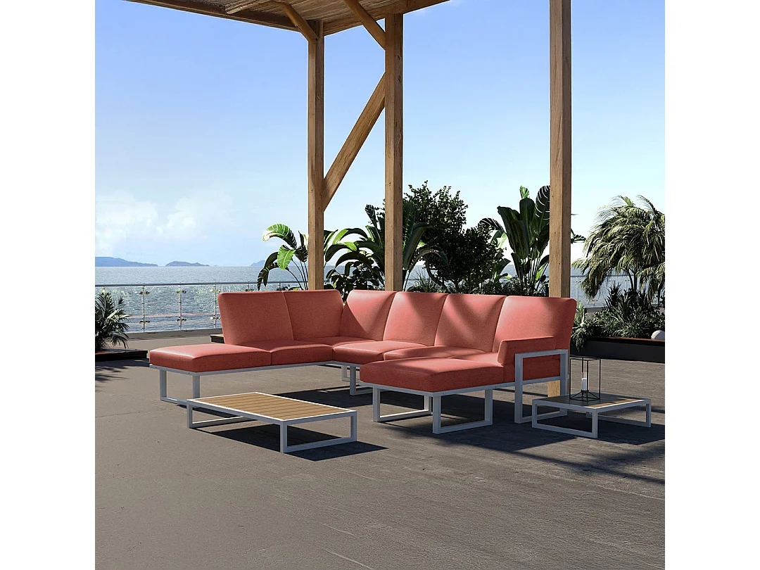 Soledo panoramische bank coral- wit frame