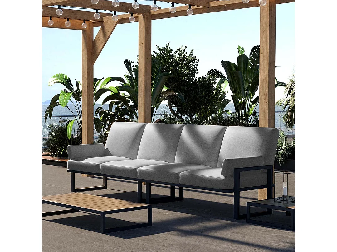 Soledo 4-zitsbank in lichtgrijs - antraciet frame
