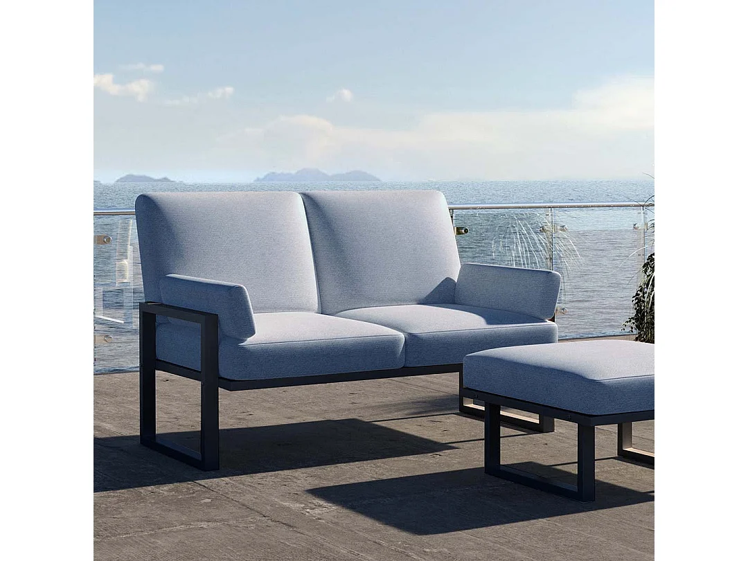Soledo 2-zitsbank in lichtblauw - antraciet frame