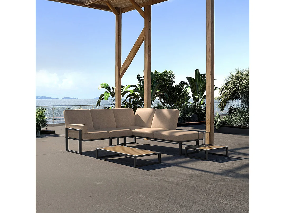 Soledo Canapé panoramique Cappucino - Cadre Anthracite