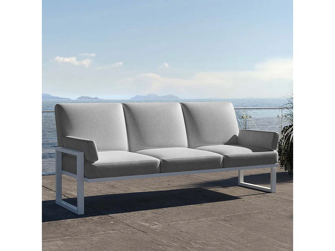 Soledo 3-zitsbank in lichtgrijs - wit frame
