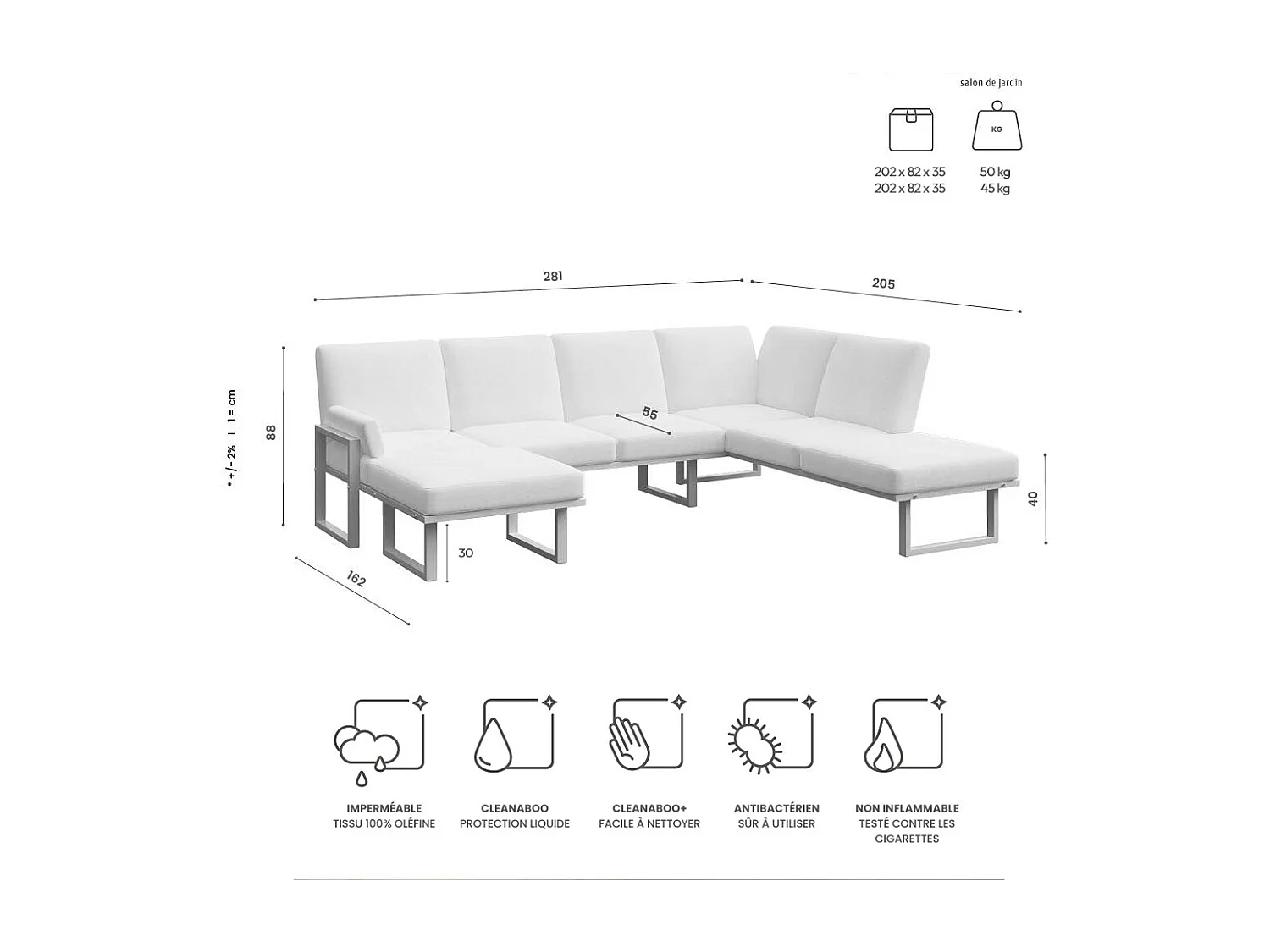 Soledo panoramische bank lichtgrijs - antraciet frame