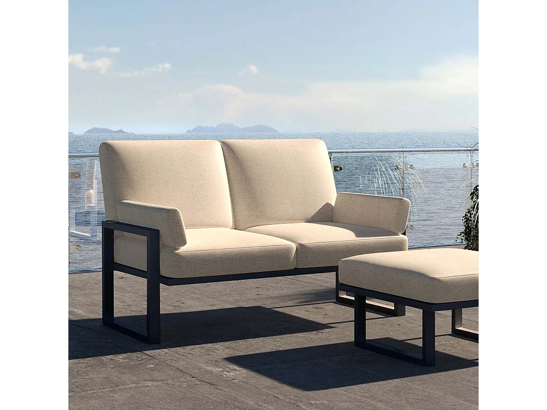 Canapé 2 places Soledo Beige clair - Cadre anthracite