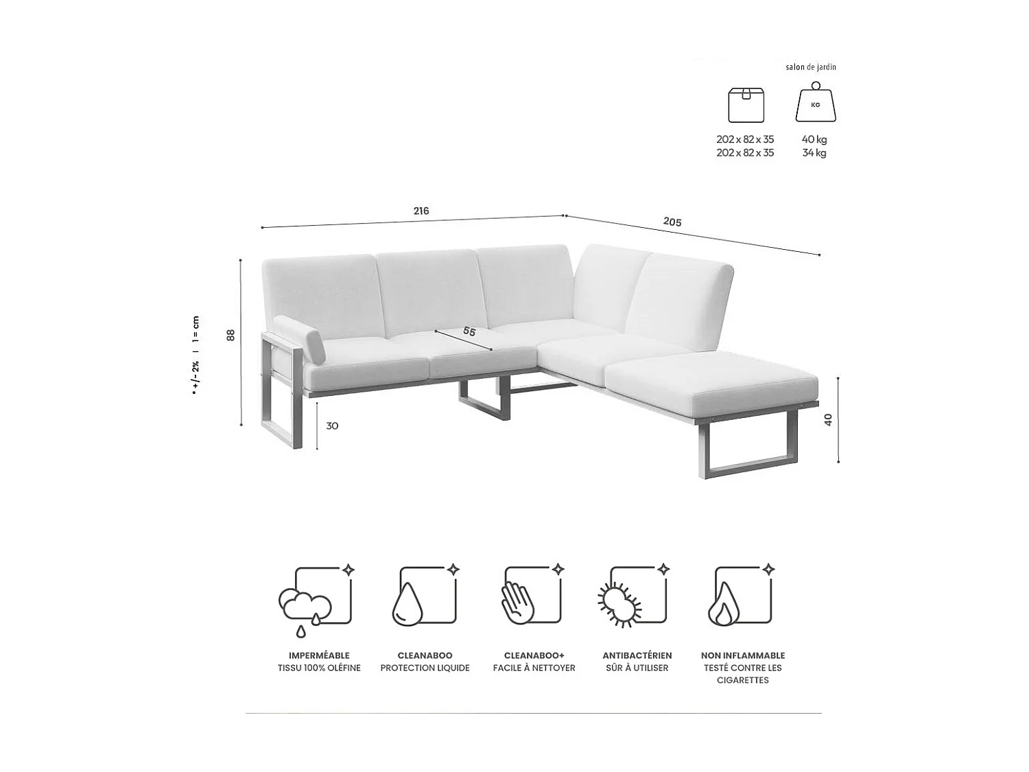 Soledo Canapé panoramique Cappucino - Cadre blanc