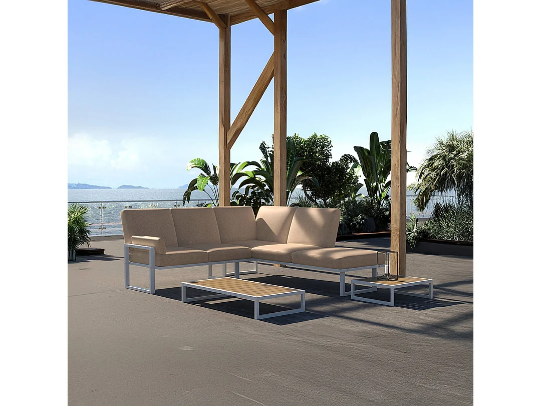 Soledo Canapé panoramique Cappucino - Cadre blanc