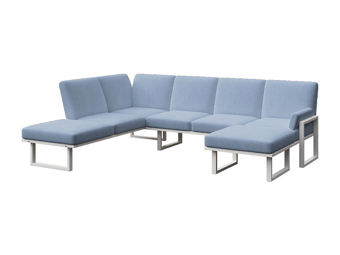 Soledo panoramische bank lichtblauw - wit frame
