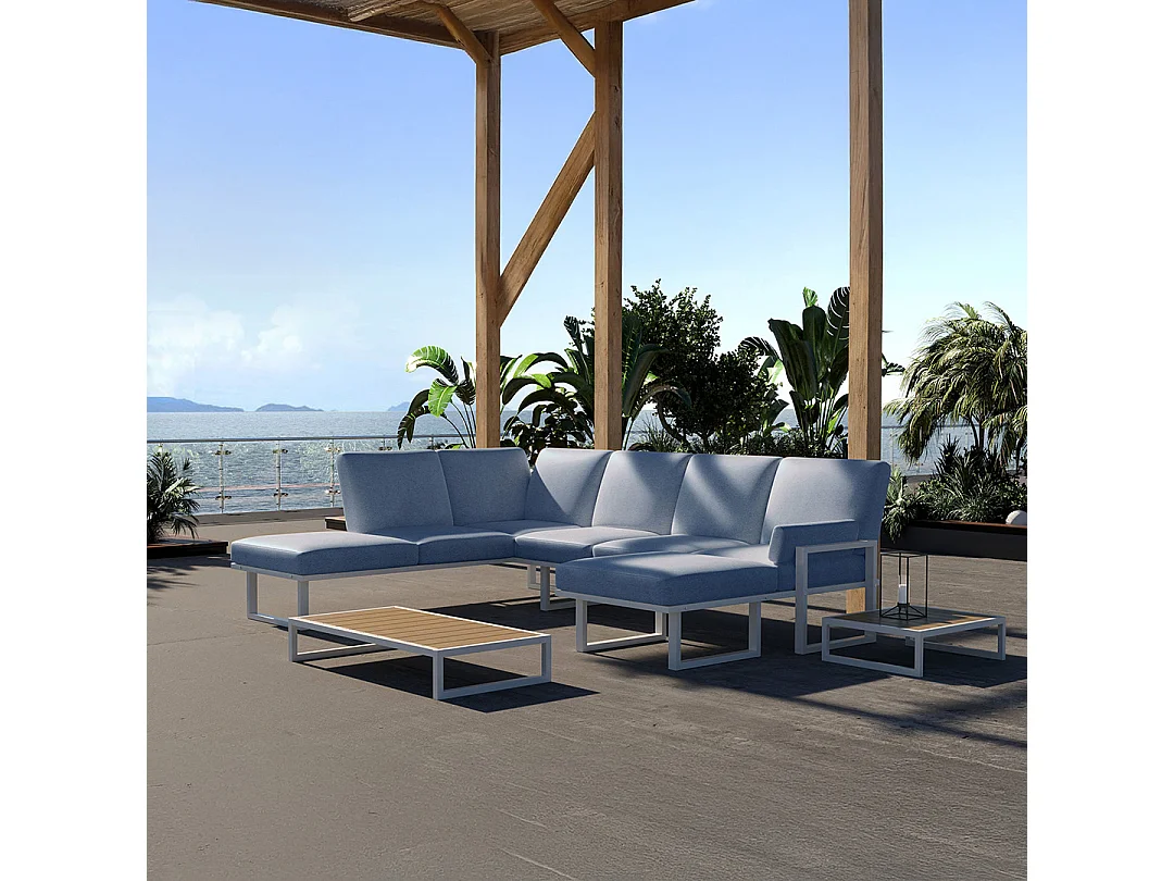 Soledo panoramische bank lichtblauw - wit frame