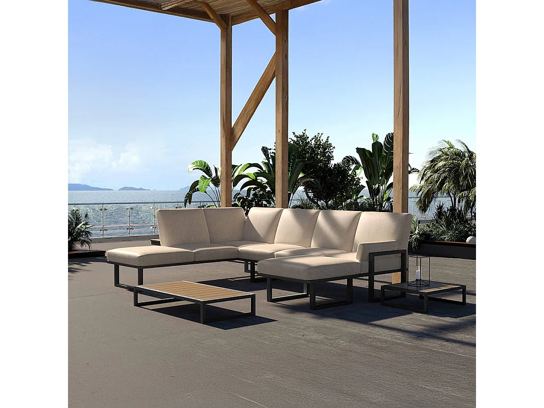 Soledo Canapé panoramique Beige clair - Cadre Anthracite