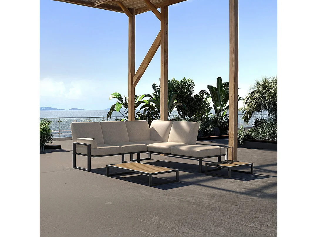 Soledo Canapé panoramique Beige clair - Cadre Anthracite