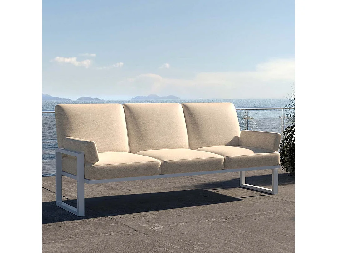 Canapé 3 places Soledo Beige clair - Cadre blanc