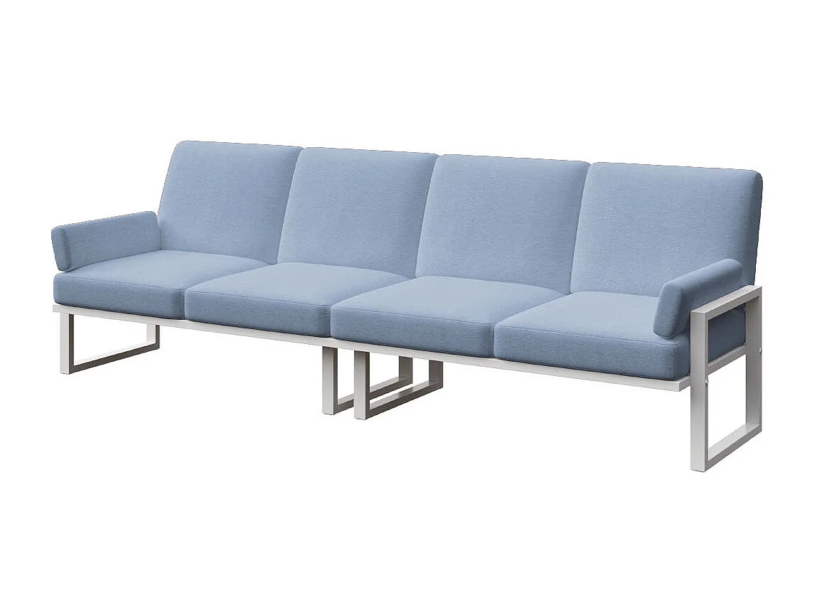 Soledo 4-zitsbank in lichtblauw - wit frame