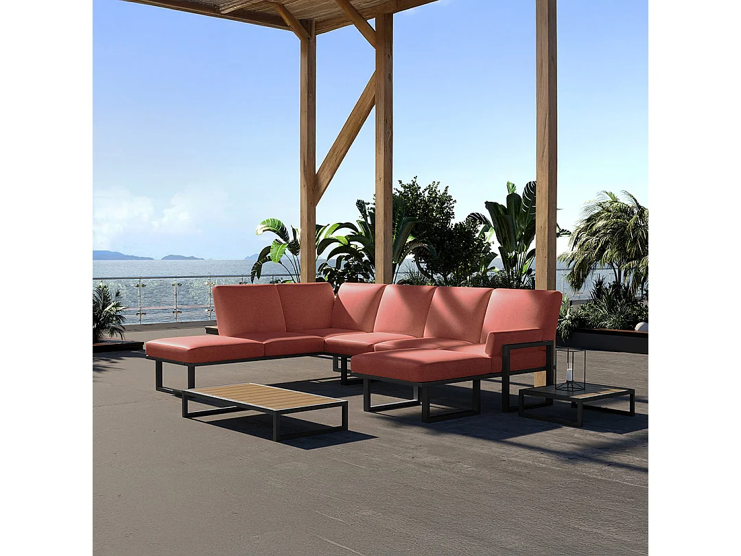 Soledo Canapé panoramique Corail - Cadre Anthracite