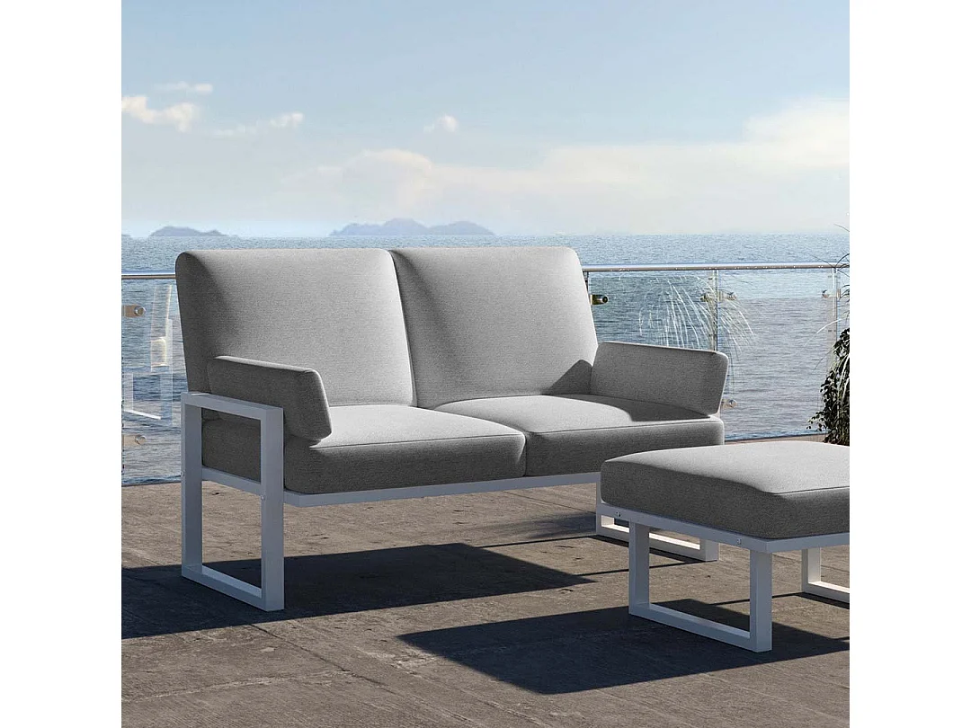 Soledo 2-zitsbank in lichtgrijs - wit frame