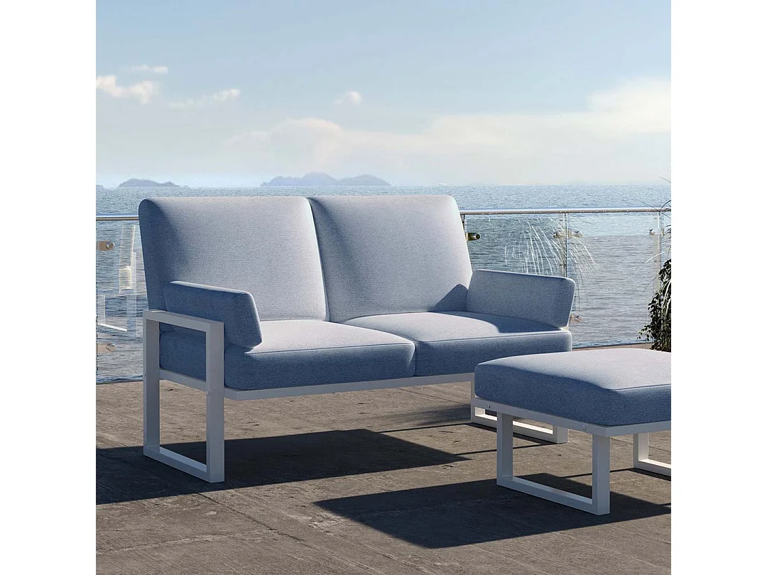 Soledo 2-zitsbank in lichtblauw - wit frame