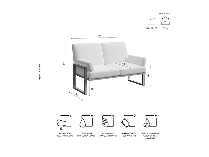 Soledo 2-zitsbank in lichtblauw - wit frame