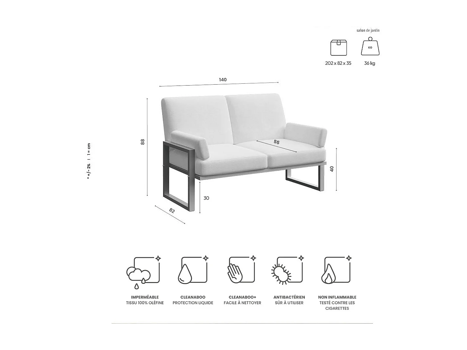 Soledo 2-zitsbank cappuccino - wit frame