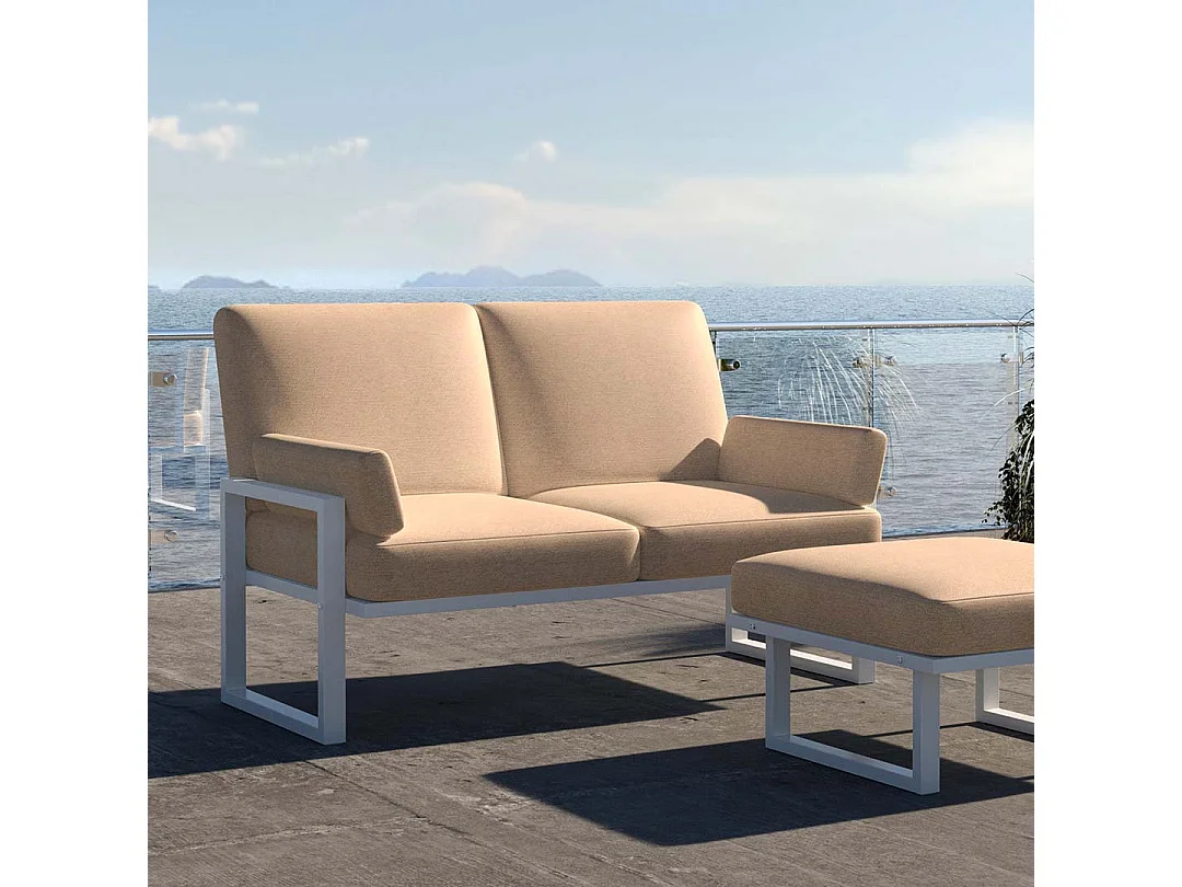 Soledo 2-zitsbank cappuccino - wit frame