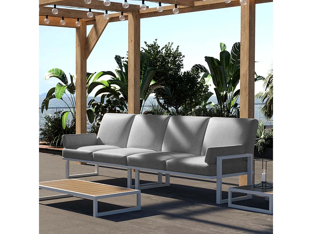 Soledo 4-zitsbank, lichtgrijs - wit frame