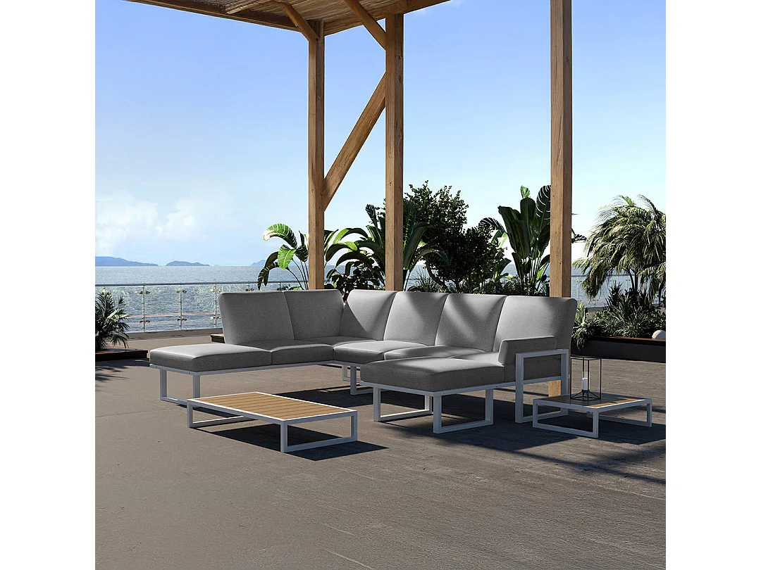 Soledo panoramische bank lichtgrijs - wit frame