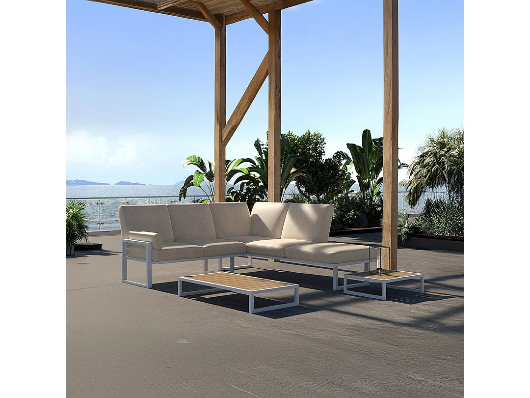 Soledo Canapé panoramique Beige clair - Cadre blanc