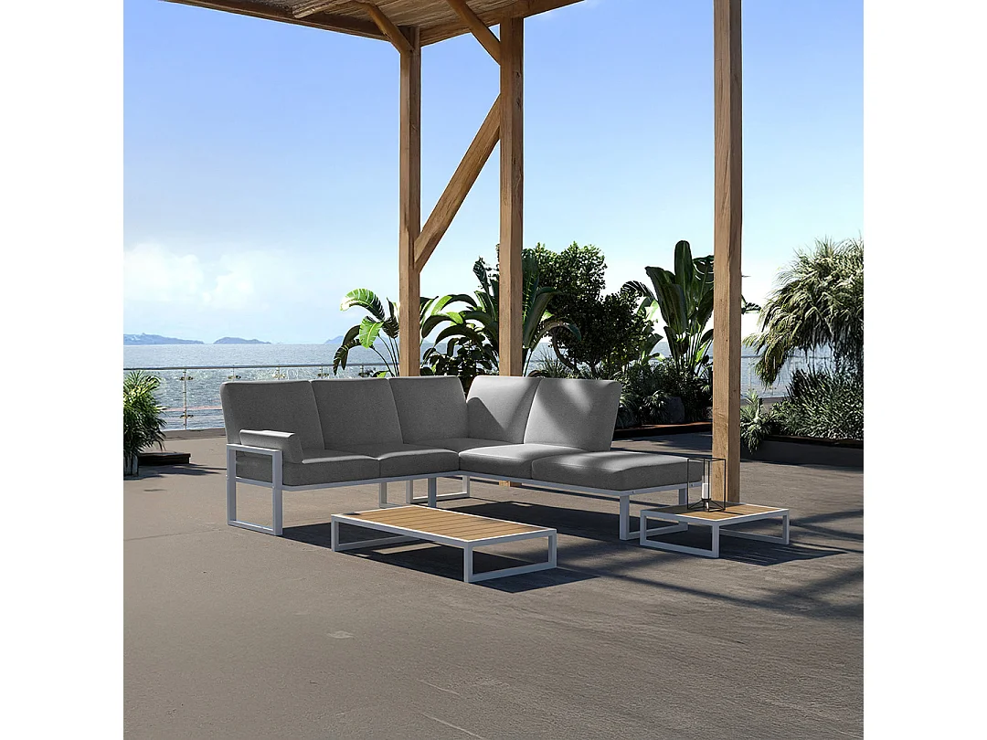 Soledo panoramische bank lichtgrijs - wit frame