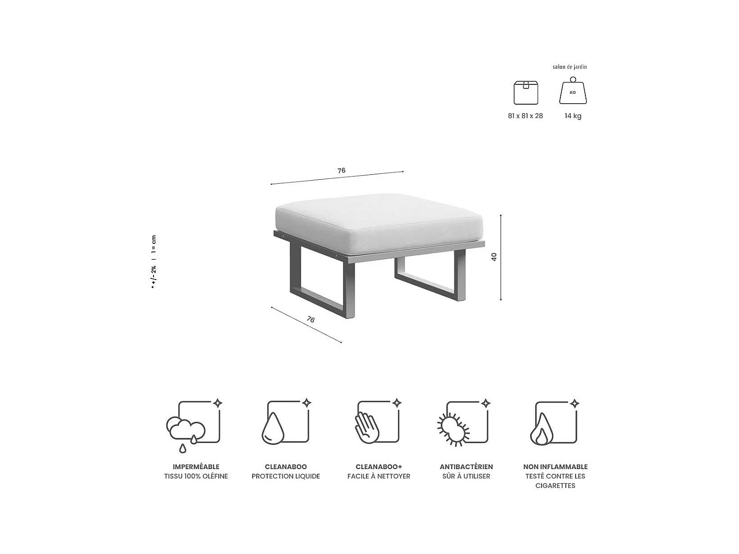 Pouf Soledo Cappucino - Cadre blanc