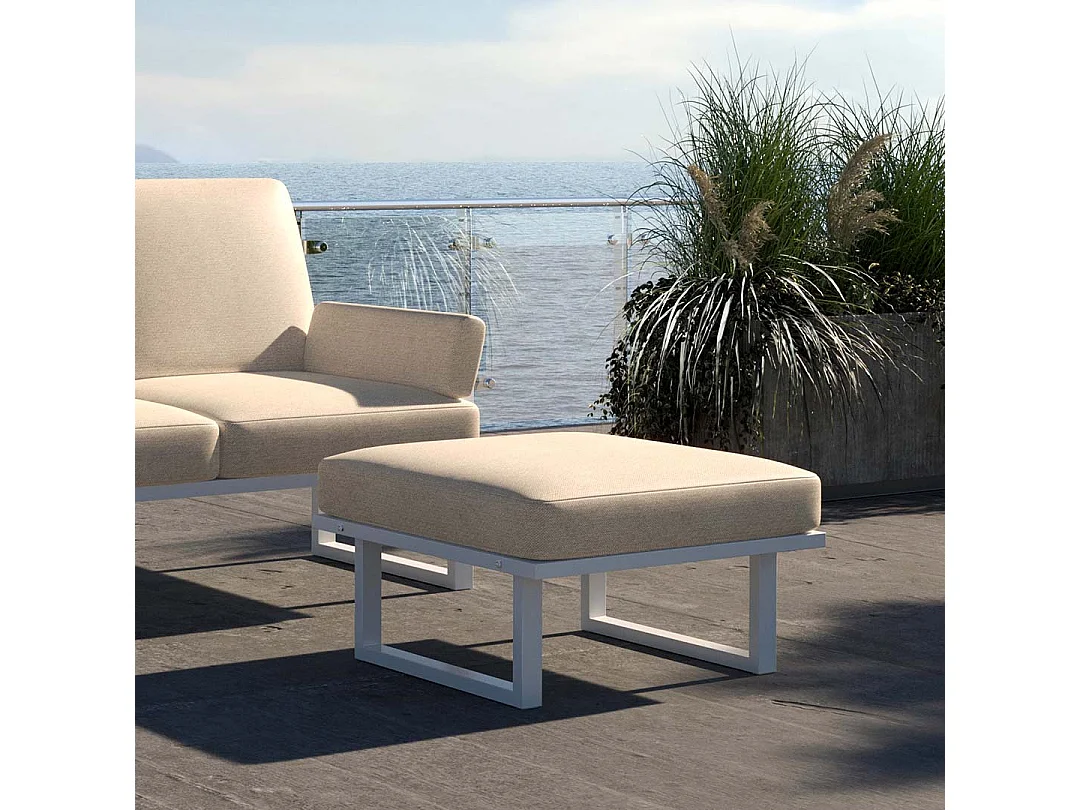 Pouf Soledo Beige clair - Cadre blanc