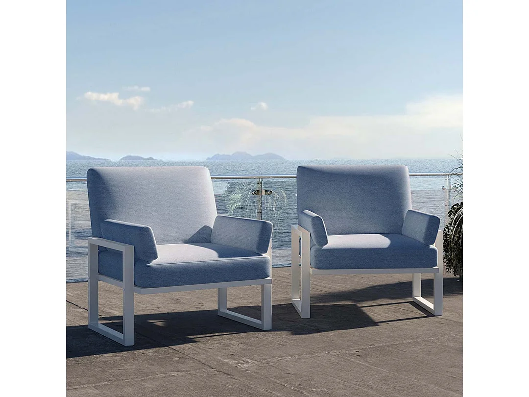 Fauteuil Soledo Bleu clair - Cadre blanc