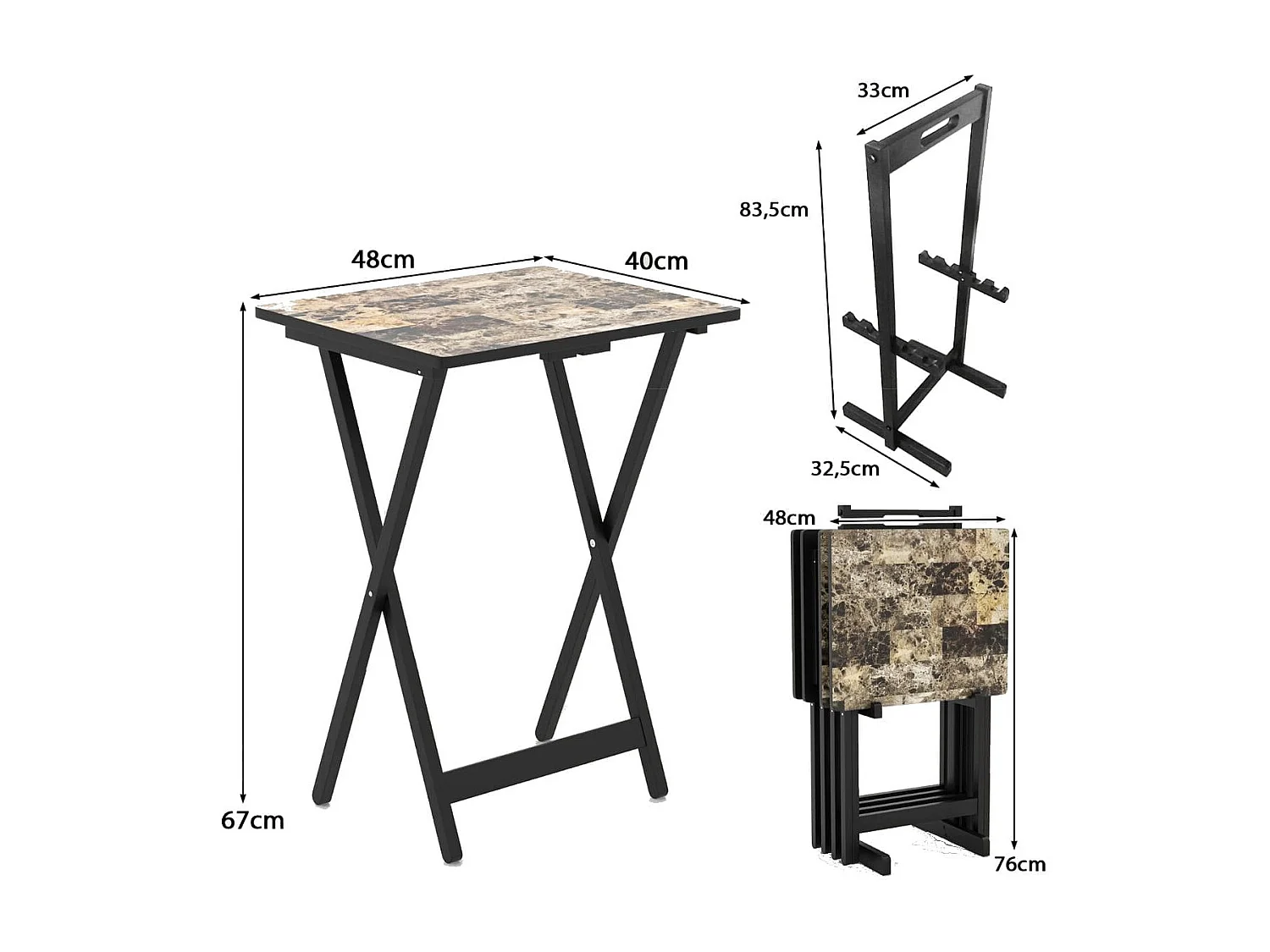4er Set Gartentisch klappbar wetterfester Bistrotisch Outdoor aus Holz 48 x 40 x 67 cm Schwarz