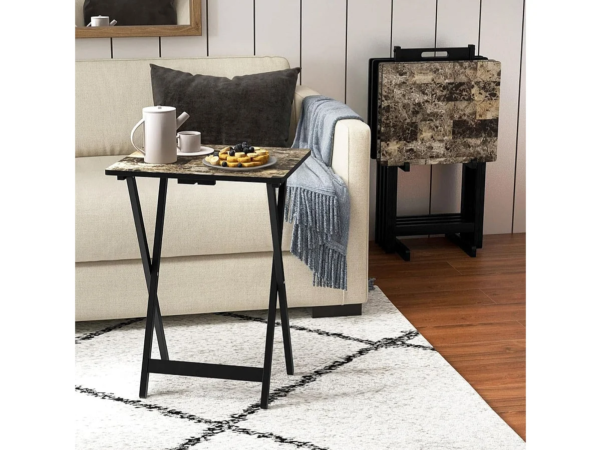 4er Set Gartentisch klappbar wetterfester Bistrotisch Outdoor aus Holz 48 x 40 x 67 cm Schwarz