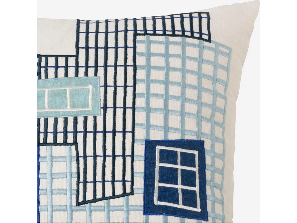 Habitat - Coussin brodé en coton - 45 x 45 cm - Bleu - Design by Floriane Jacques - Dedale