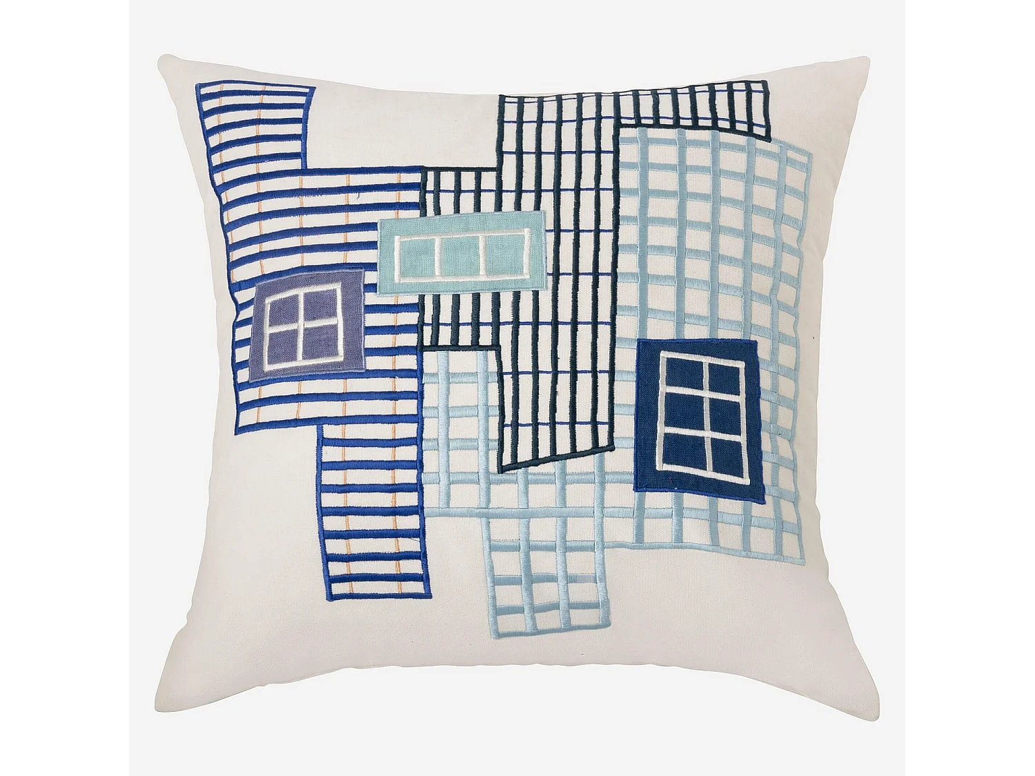 Habitat - Coussin brodé en coton - 45 x 45 cm - Bleu - Design by Floriane Jacques - Dedale