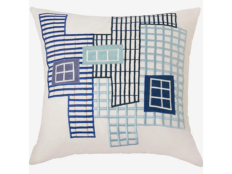 Habitat - Coussin brodé en coton - 45 x 45 cm - Bleu - Design by Floriane Jacques - Dedale