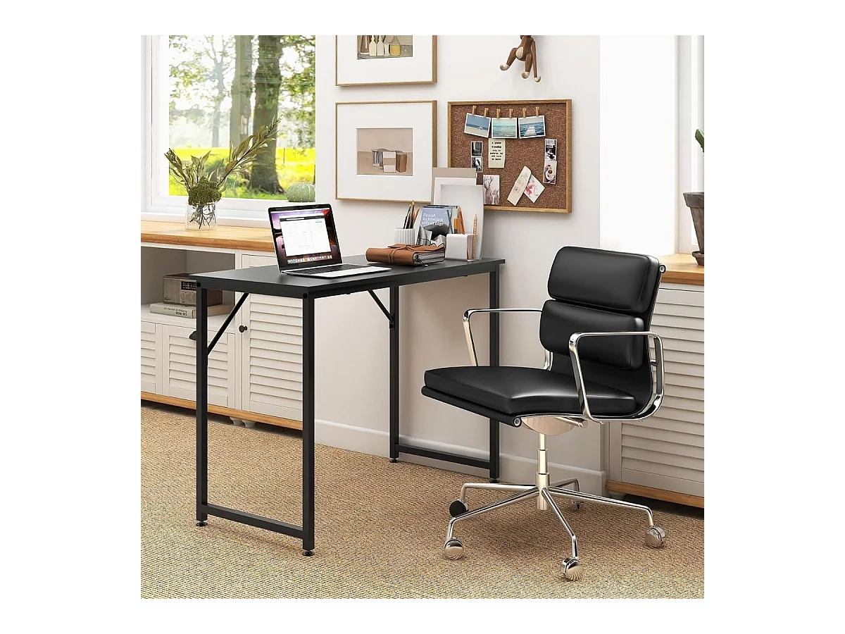 Bureau pour Ordinateur Portable Bureau D'Ecriture avec Cadre en Métal Robuste Bureau avec Repose-pieds Réglables Noir