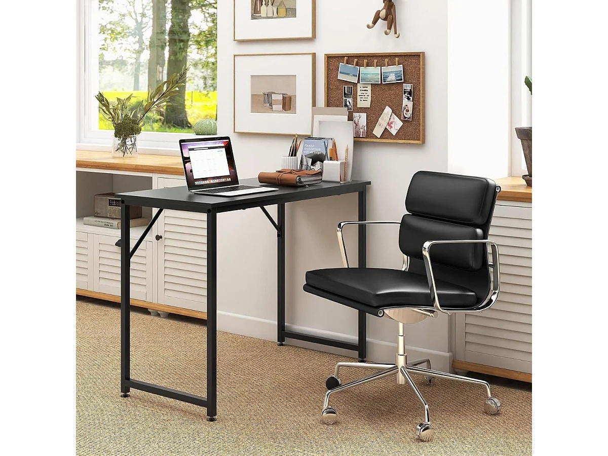 Scrivania per PC portatile con piedini regolabili, Scrivania in metallo per ufficio conferenze 100x50x77cm Nero