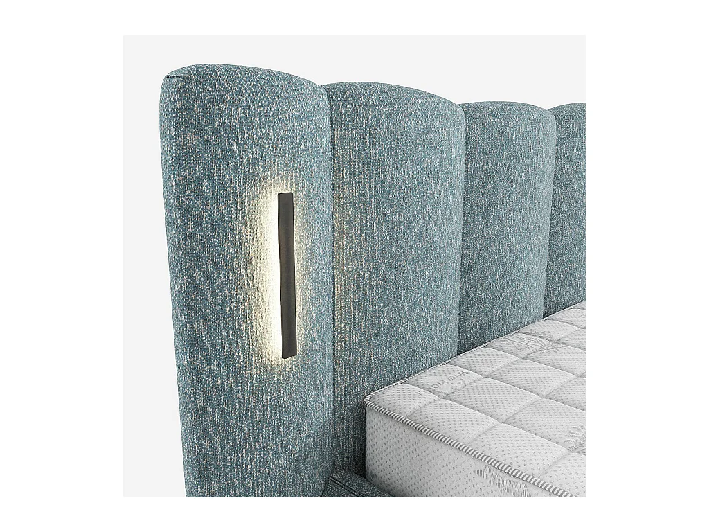 Habitat - Lit coffre 160 x 200 cm en tissu texturé avec LED intégrées - Bleu chiné - Siderno