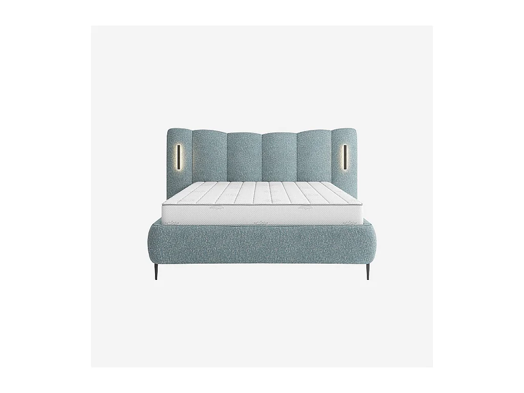 Habitat - Lit coffre 160 x 200 cm en tissu texturé avec LED intégrées - Bleu chiné - Siderno