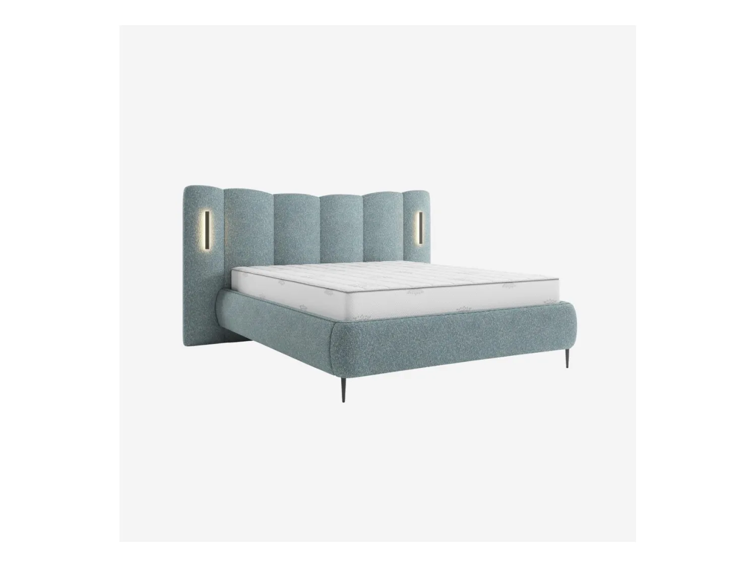Habitat - Lit coffre 160 x 200 cm en tissu texturé avec LED intégrées - Bleu chiné - Siderno