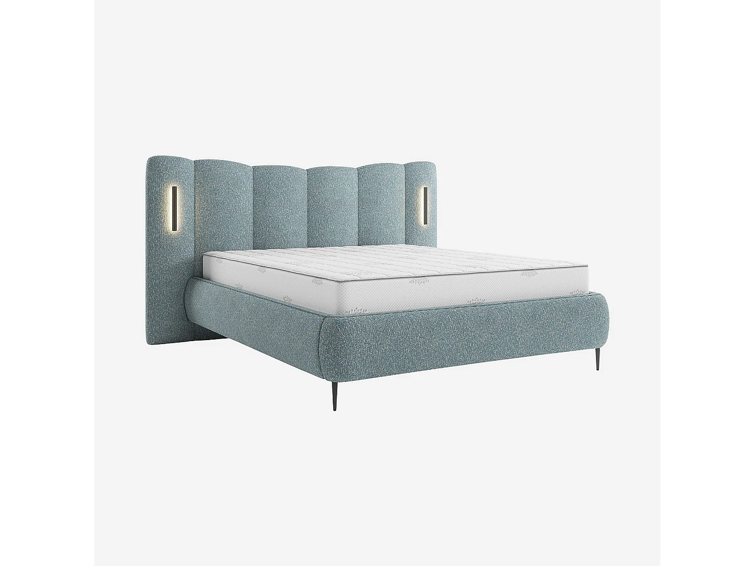 Habitat - Lit coffre 160 x 200 cm en tissu texturé avec LED intégrées - Bleu chiné - Siderno