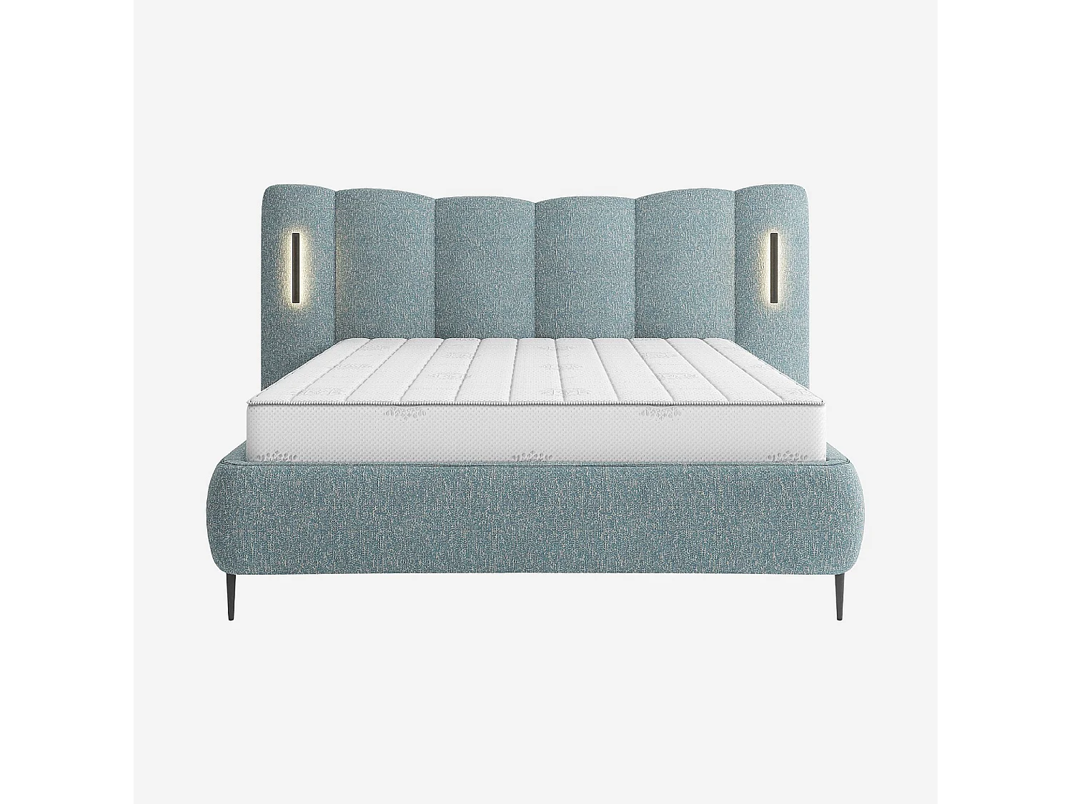 Habitat - Lit coffre 160 x 200 cm en tissu texturé avec LED intégrées - Bleu chiné - Siderno